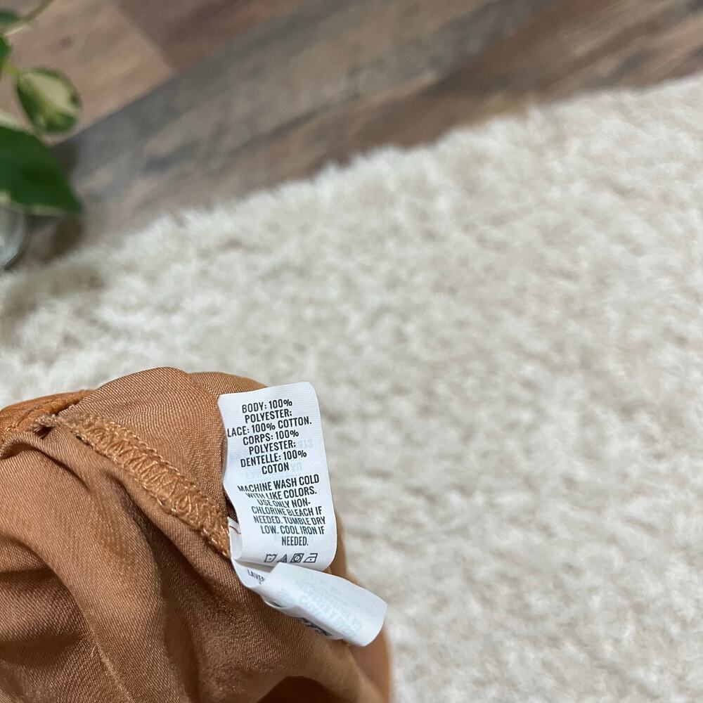 Aerie Medium Orange Bohemian Satin Lace Trim Pull-On Casual Silky Lounge Shorts - Picture 5 of 5